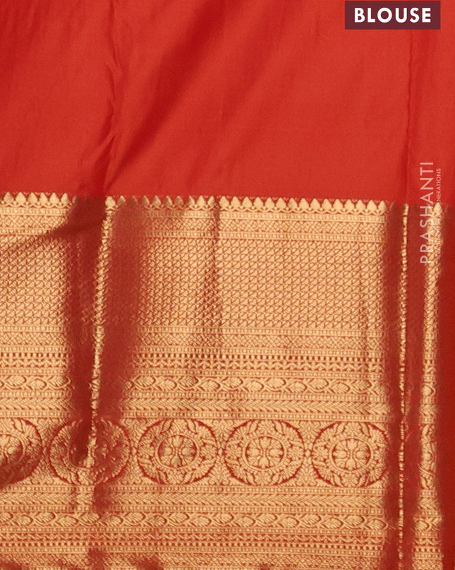Bangalori silk saree orange with allover checked pattern and long zari woven border