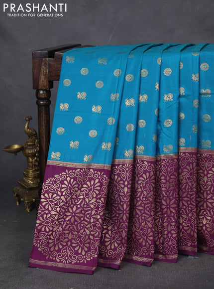 Bangalori silk saree cs blue and purple with annam zari woven buttas and zari woven butta border