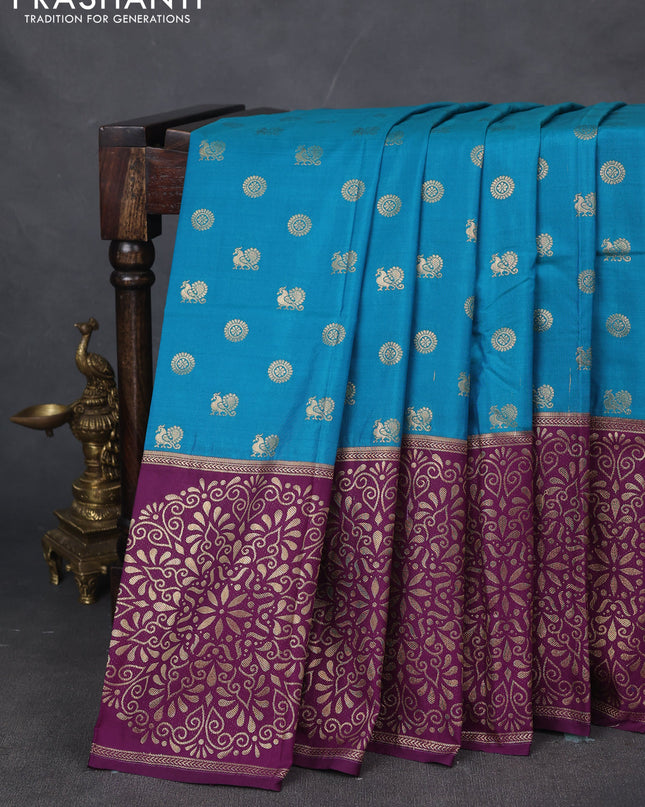 Bangalori silk saree cs blue and purple with annam zari woven buttas and zari woven butta border