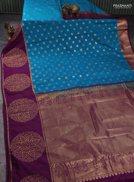 Bangalori silk saree cs blue and purple with annam zari woven buttas and zari woven butta border