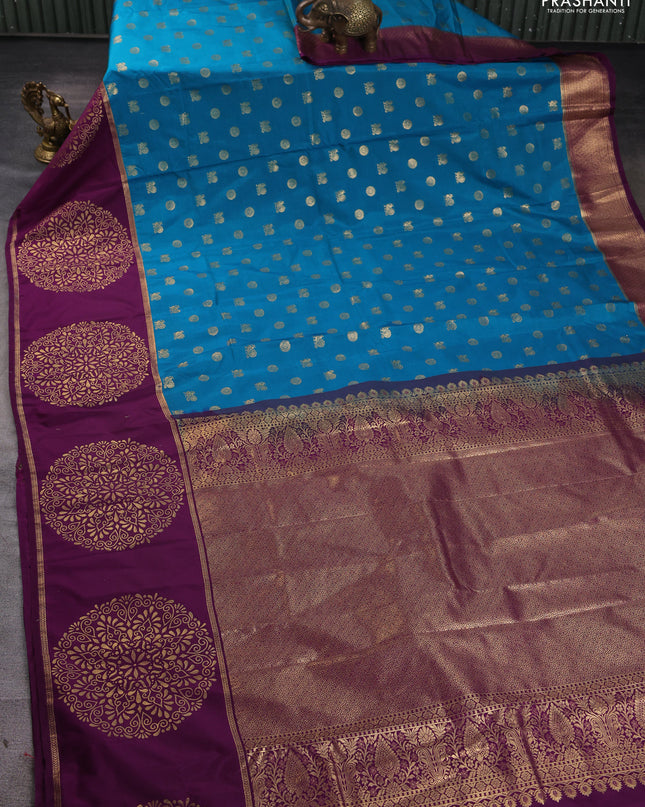 Bangalori silk saree cs blue and purple with annam zari woven buttas and zari woven butta border