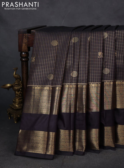 Bangalori silk saree deep jamun with allover checked pattern and long rettapet zari woven border