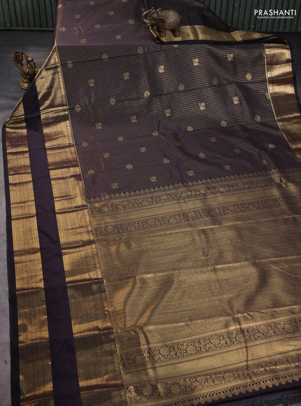 Bangalori silk saree deep jamun with allover checked pattern and long rettapet zari woven border