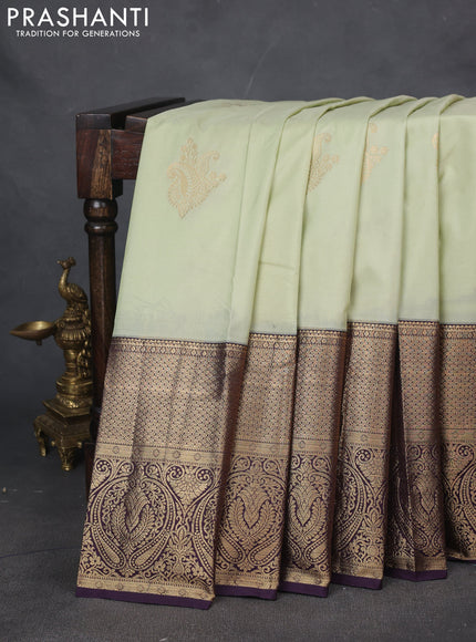 Bangalori silk saree pista green and deep violet with zari woven buttas and long zari woven border