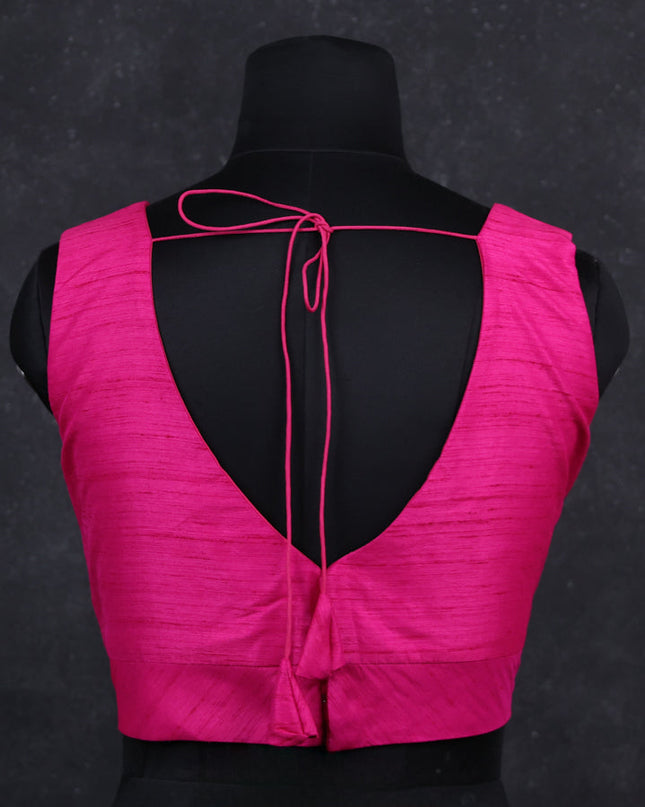 Pink semi raw silk readymade blouse