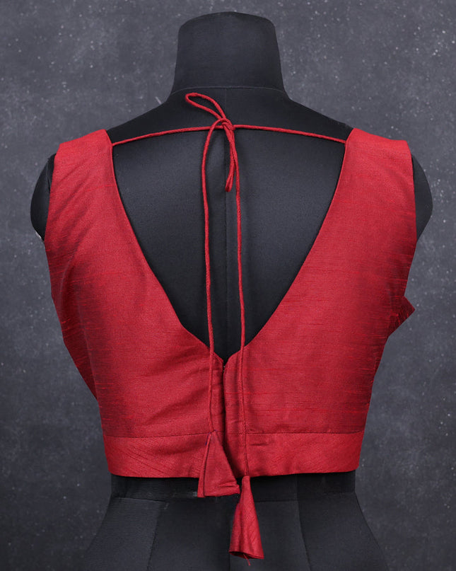 Maroon semi raw silk readymade blouse