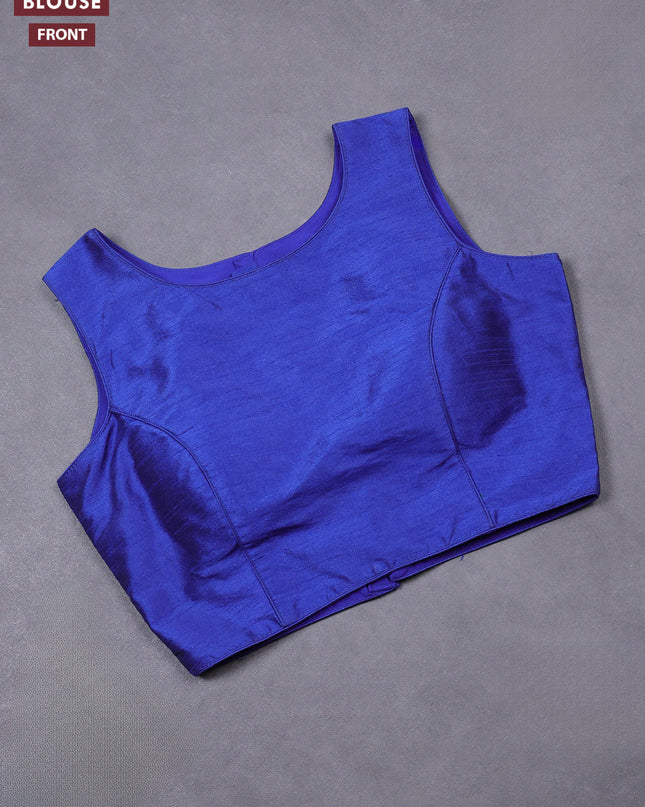 Blue semi raw silk readymade blouse