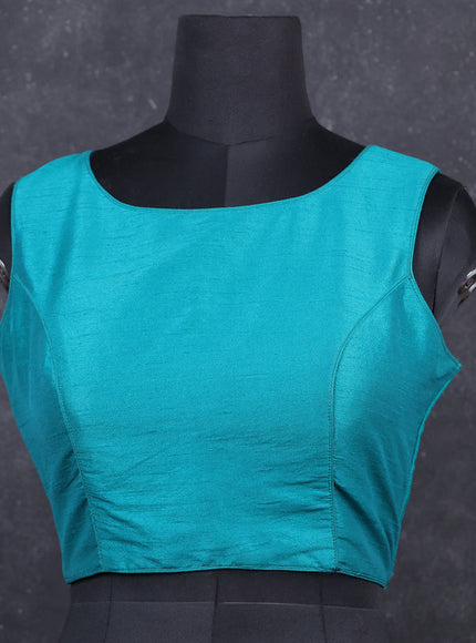 Teal green semi raw silk readymade blouse