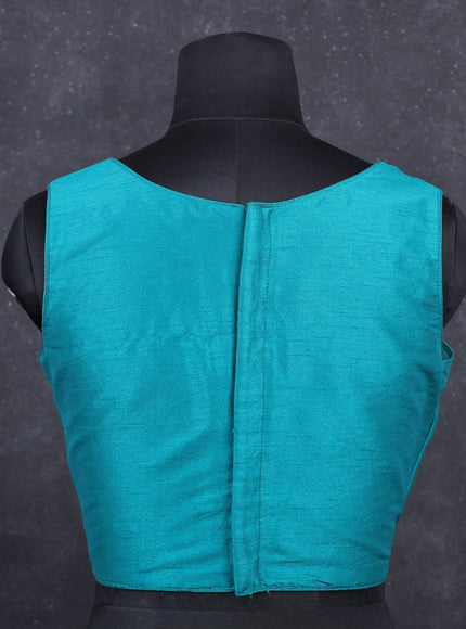 Teal green semi raw silk readymade blouse