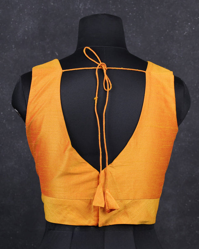 Mango yellow semi raw silk readymade blouse