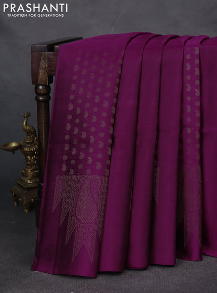 Pure soft silk saree purple with allover paisley zari woven buttas and temple design zari woven border