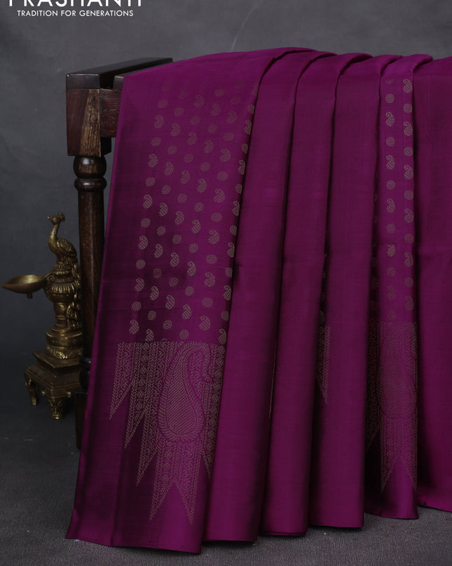 Pure soft silk saree purple with allover paisley zari woven buttas and temple design zari woven border