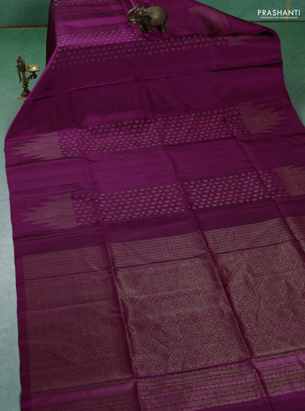 Pure soft silk saree purple with allover paisley zari woven buttas and temple design zari woven border