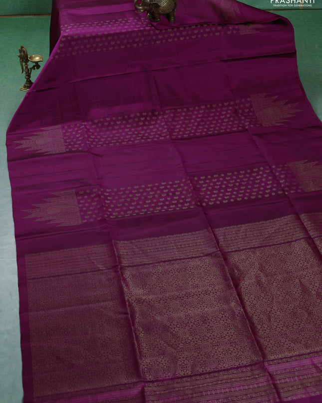 Pure soft silk saree purple with allover paisley zari woven buttas and temple design zari woven border