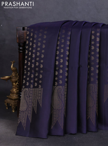 Pure soft silk saree navy blue with allover paisley zari woven buttas and temple design zari woven border