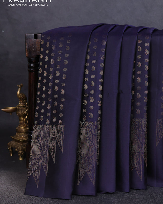 Pure soft silk saree navy blue with allover paisley zari woven buttas and temple design zari woven border