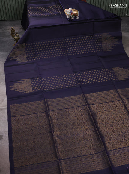 Pure soft silk saree navy blue with allover paisley zari woven buttas and temple design zari woven border