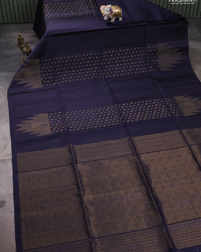 Pure soft silk saree navy blue with allover paisley zari woven buttas and temple design zari woven border