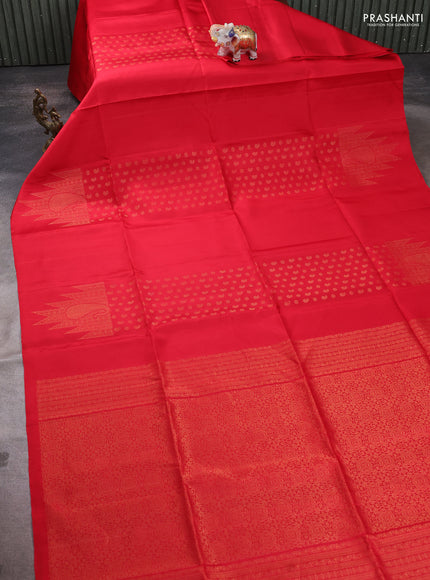 Pure soft silk saree red with allover paisley zari woven buttas and temple design zari woven border