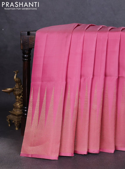 Pure soft silk saree pastel pink with plain body and temple design zari woven border