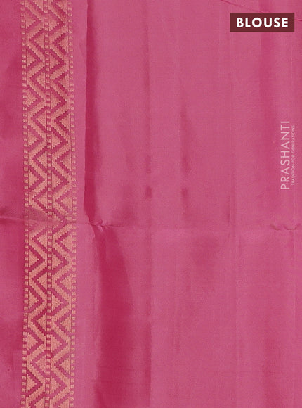 Pure soft silk saree pastel pink with plain body and temple design zari woven border
