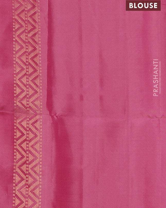 Pure soft silk saree pastel pink with plain body and temple design zari woven border