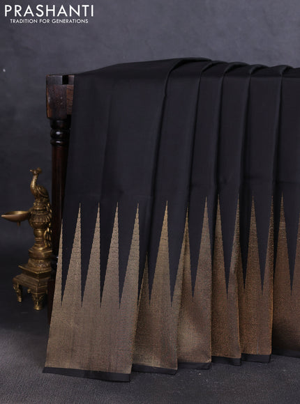 Pure soft silk saree black with plain body and temple design zari woven border