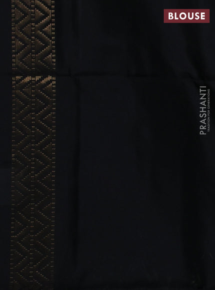 Pure soft silk saree black with plain body and temple design zari woven border