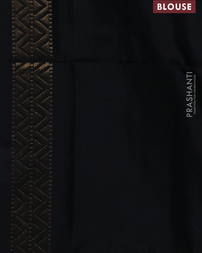 Pure soft silk saree black with plain body and temple design zari woven border