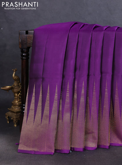 Pure soft silk saree violet with plain body and temple design zari woven border
