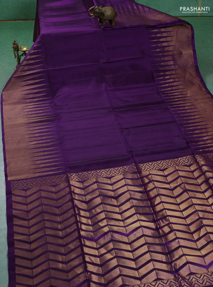 Pure soft silk saree violet with plain body and temple design zari woven border
