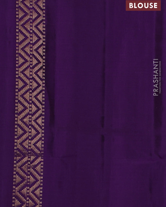 Pure soft silk saree violet with plain body and temple design zari woven border