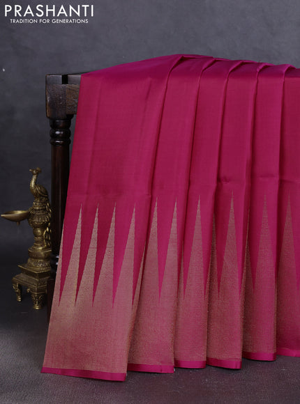 Pure soft silk saree pink with plain body and temple design zari woven border