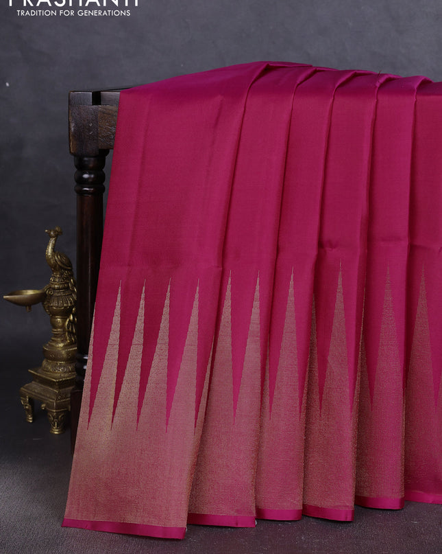 Pure soft silk saree pink with plain body and temple design zari woven border