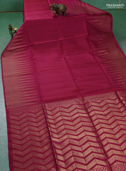 Pure soft silk saree pink with plain body and temple design zari woven border