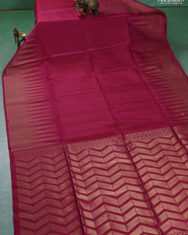 Pure soft silk saree pink with plain body and temple design zari woven border