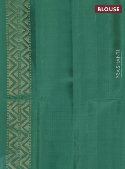 Pure soft silk saree pastel green with plain body and temple design zari woven border