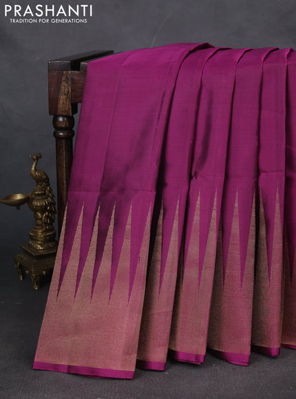 Pure soft silk saree purple with plain body and temple design zari woven border