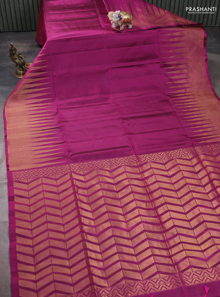 Pure soft silk saree purple with plain body and temple design zari woven border