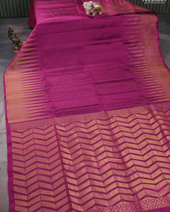 Pure soft silk saree purple with plain body and temple design zari woven border