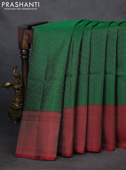 Pure soft silk saree green and maroon with allover zari weaves and zari woven border
