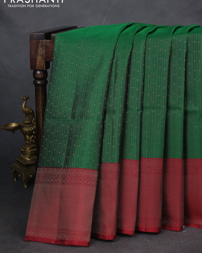 Pure soft silk saree green and maroon with allover zari weaves and zari woven border