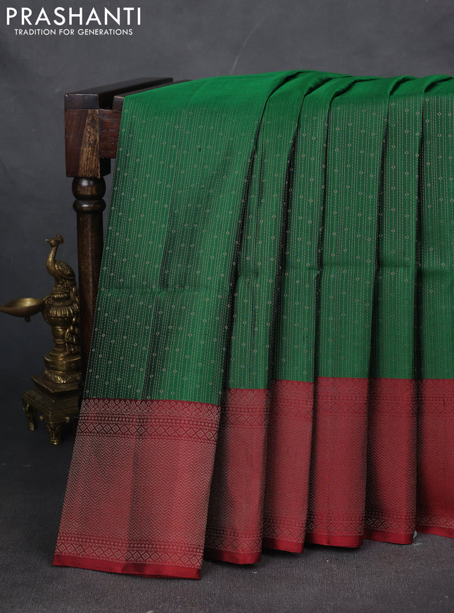 Pure soft silk saree green and maroon with allover zari weaves and zari woven border