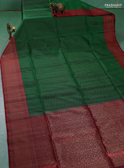 Pure soft silk saree green and maroon with allover zari weaves and zari woven border