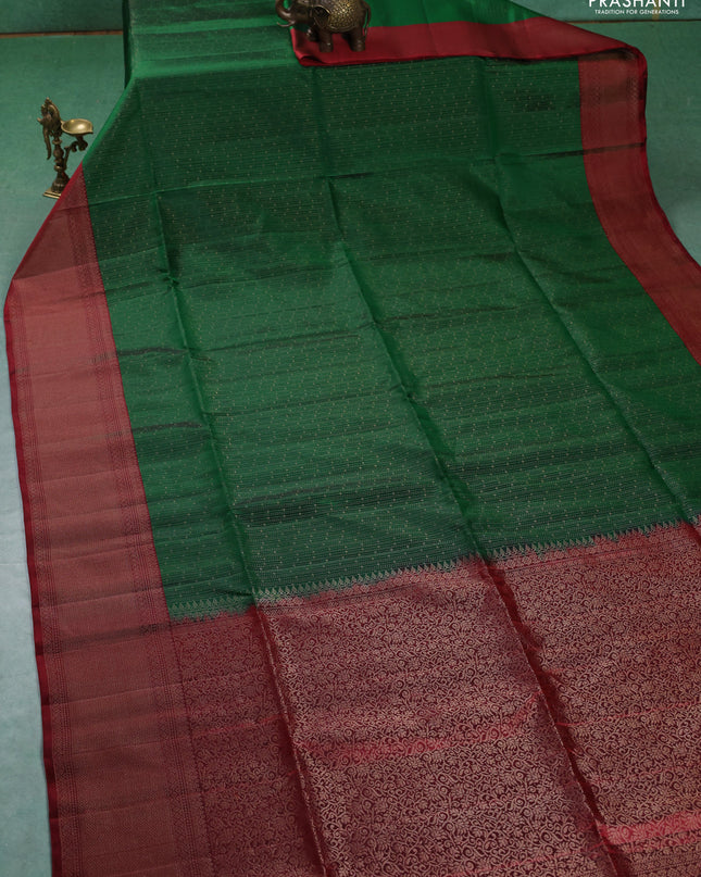 Pure soft silk saree green and maroon with allover zari weaves and zari woven border