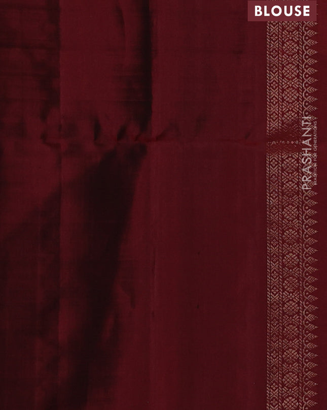 Pure soft silk saree green and maroon with allover zari weaves and zari woven border