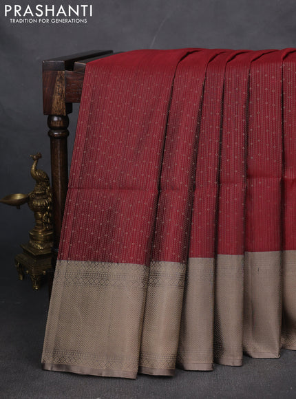 Pure soft silk saree maroon and grey with allover zari weaves and zari woven border