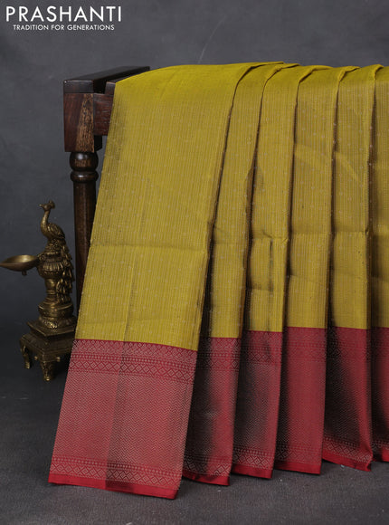 Pure soft silk saree mehendi green and maroon with allover zari weaves and zari woven border