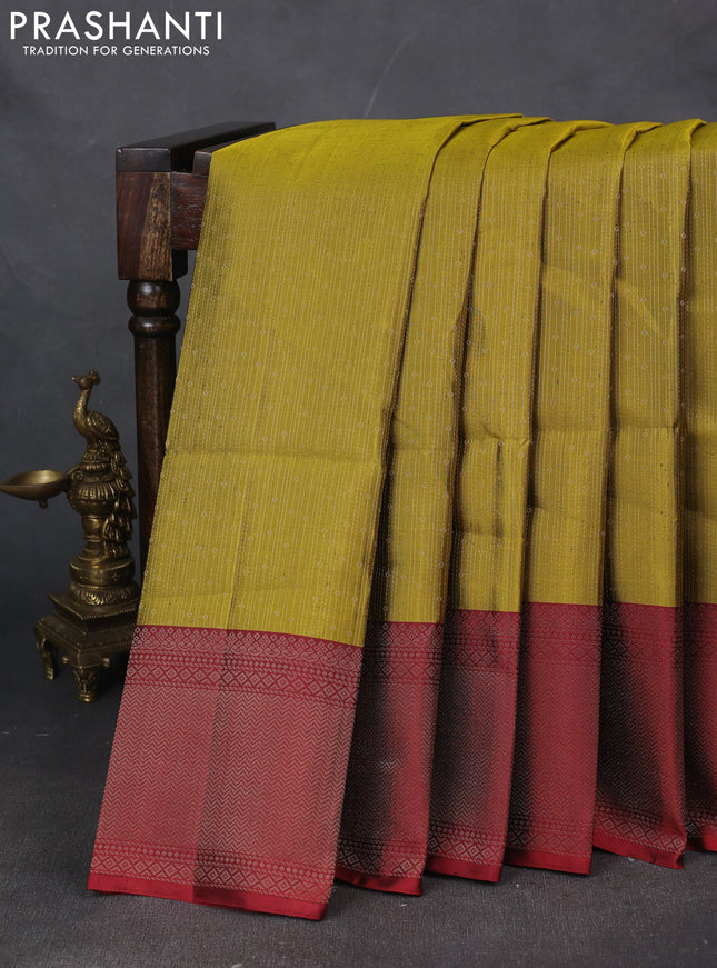 Pure soft silk saree mehendi green and maroon with allover zari weaves and zari woven border
