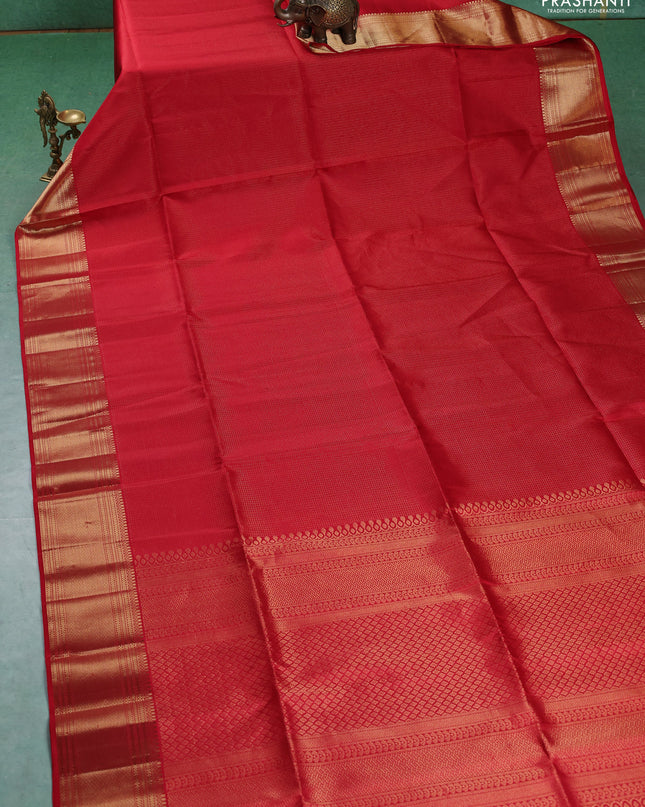 Pure soft silk saree red with allover zari weaves and zari woven border